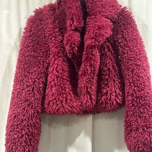 Stylish Red Faux Fur Jacket